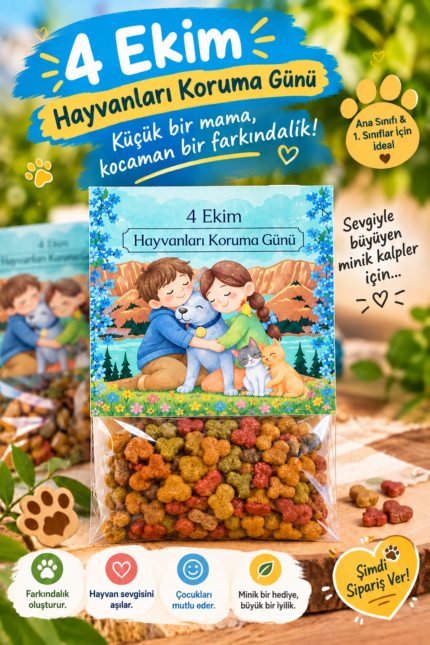 Öğrenciler için Hayvanları Koruma Günü Hediyelik Kedi Dog Mama Kartı - Okul Ve Sınıf İçi Etkinlik Hediyesi (10x15 cm)